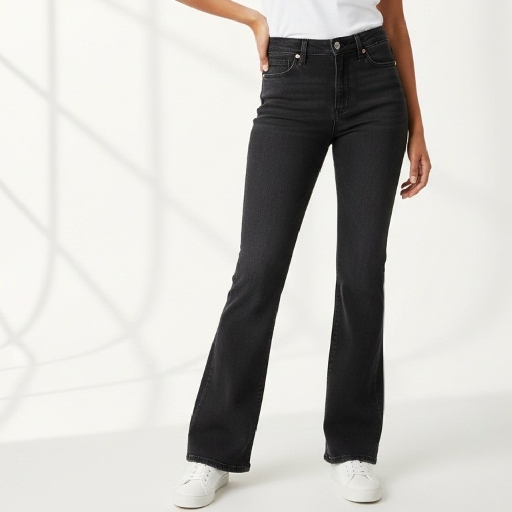 Signature by Levi Strauss Womens High Rise Flare Jeans Black Denim Casual Size 8